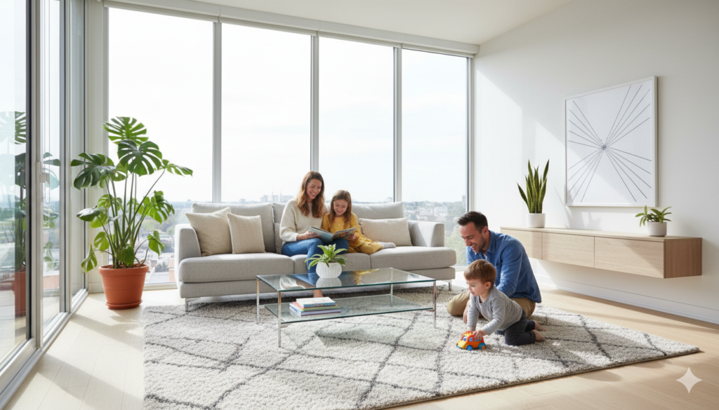 Stylish home decor with modern furniture and neutral color tones