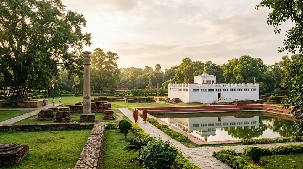 Maya Devi Temple and Ashoka Pillar in the peaceful Sacred Garden of Lumbini